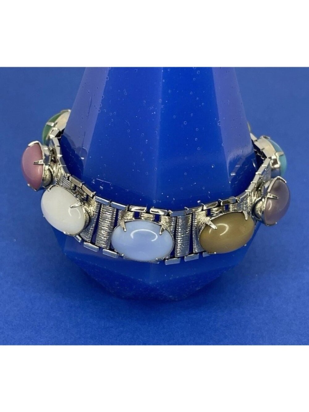 Vintage Sara Coventry Multi Color Glass Panel Bracelet Silver-Tone